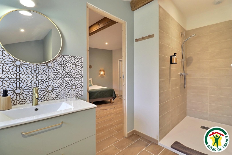Salle d'eau : douche italienne, lavabo, wc
