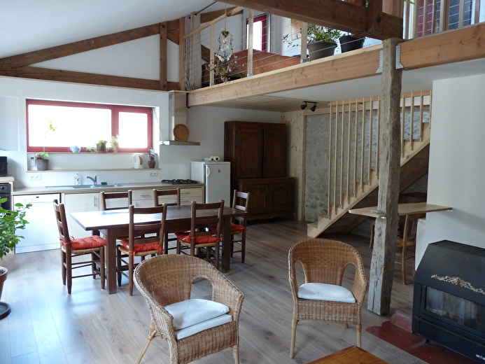 pièce à vivre-poêle à bois-escalier sous mezzanine