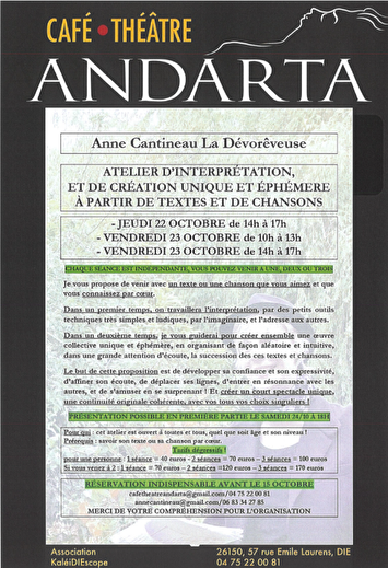 Atelier - Interprétation et création unique et éphémère à partir de textes et chansons