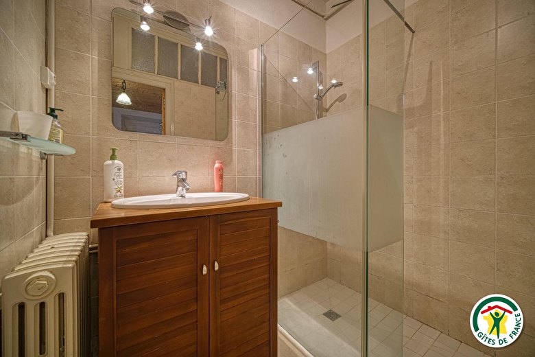 La salle d'eau avec douche italienne et paroi